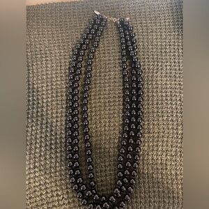 Chic Triple Strand Black Beaded Necklace